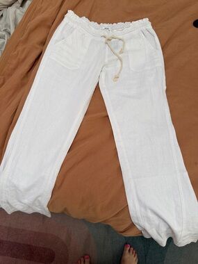 Roxy White Wide-Leg Drawstring Linen Pants